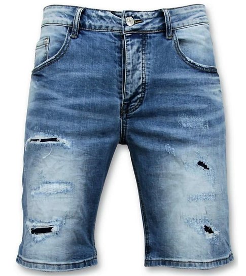 Enos Korte Broek Heren - Gescheurde Jeans Short - 9086 - Blauw