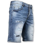 Enos Korte Broek Heren - Gescheurde Jeans Short - 9086 - Blauw