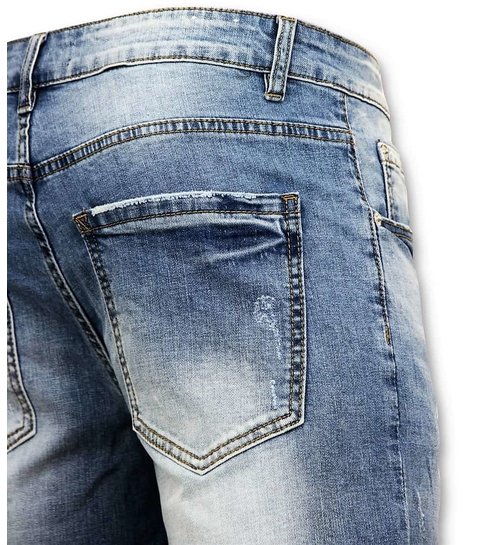 Enos Korte Broek Heren - Gescheurde Jeans Short - 9086 - Blauw