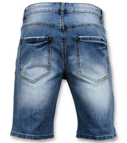 Enos Korte Broek Heren - Gescheurde Jeans Short - 9086 - Blauw