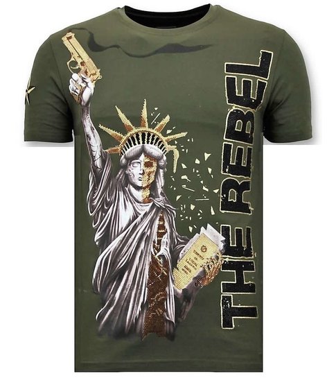 Local Fanatic Heren T-shirt met Rhinestone - The Rebel - Groen