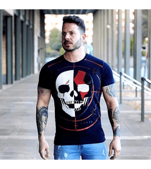 Local Fanatic Rough Player Skull - Rhinestone T-shirt - Navy