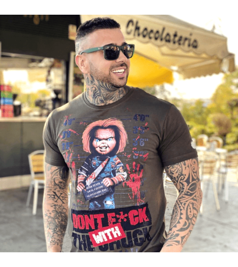 Luiheid Vleien verdacht Stoere T-shirt Mannen | Bloody Chucky Angry Print | - Style Italy