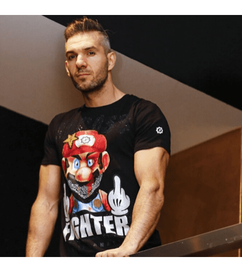 Local Fanatic Fight Club Mario - Rhinestone T-shirt - Zwart