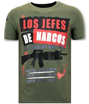 LF Heren T-shirt Rhinestone - Los Jefes De Narcos - Groen