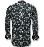 TONY BACKER Luxe Casual  Heren Overhemden - Digitale Bloemen Print - 3056 - Zwart