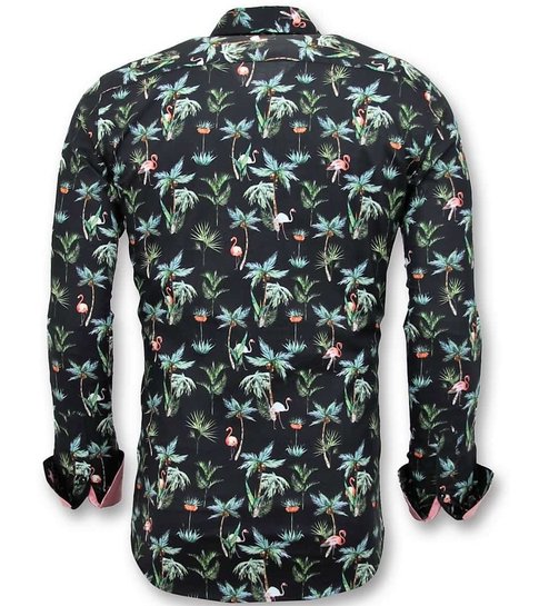 TONY BACKER Luxe Casual  Heren Overhemden - Digitale Bloemen Print - 3056 - Zwart