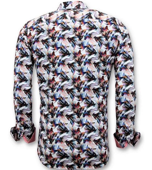 TONY BACKER Luxe Heren Slim Fit Overhemd -  Digitale Bloemen Print - 3052 - Wit