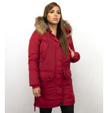 Gentile Bellini Dames Winterjas – Parka Met Bontkraag – Rood