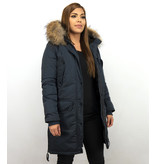 Gentile Bellini Dames Winterjas – Parka Met Bontkraag – Blauw