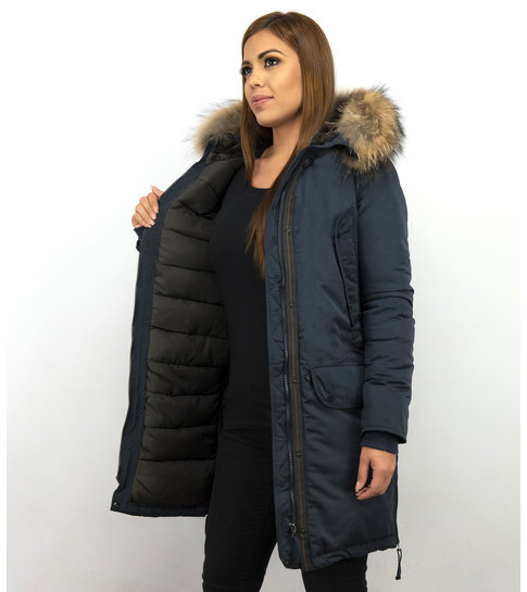 Gentile Bellini Dames Winterjas – Parka Met Bontkraag – Blauw