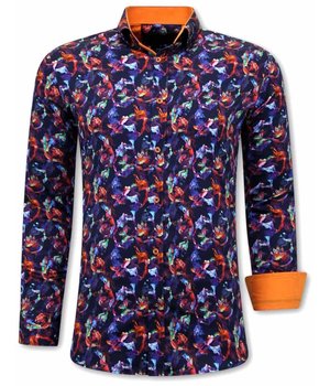 TONY BACKER Luxe Heren Slim Fit Overhemden - 3071 - Oranje/Paars