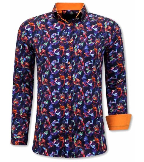 TONY BACKER Luxe Heren Slim Fit Overhemden - 3071 - Oranje/Paars