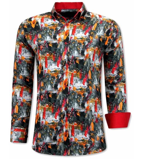TONY BACKER Luxe Italiaanse Heren Overhemden - 3064 - Oranje/Rood