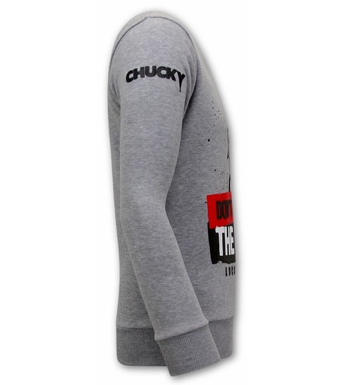 Local Fanatic Heren Sweater met Print - Chucky - Grijs