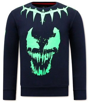 Local Fanatic Heren Sweater met Print -Venom Face Neon - Blauw