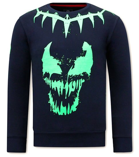 Local Fanatic Heren Sweater met Print -Venom Face Neon - Blauw