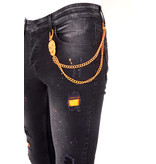 LF Exclusieve Broek met Gaten en Verfspatten - 1028 - Zwart