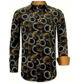 TONY BACKER Luxe Satijn Overhemd Heren Print - 3078NW - Zwart / Bruin