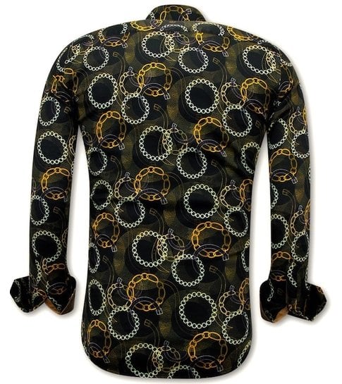 TONY BACKER Luxe Satijn Overhemd Heren Print - 3078NW - Zwart / Bruin