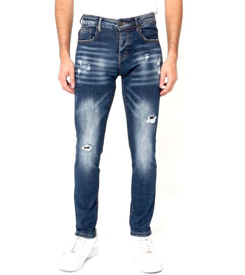 TRUE RISE Ripped Jeans Stretch Heren Slim fit - D-3134 - Blauw