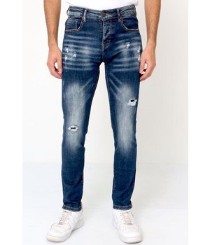 TRUE RISE Ripped Jeans Stretch Heren Slim fit - D-3134 - Blauw