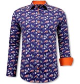 TONY BACKER Satijnen Blouse Heren -  Schildpadprint - 3091 - Blauw / Oranje