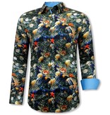 TONY BACKER Luxe Satijn Heren Overhemd met Kleurrijke Print- 3095