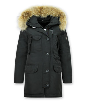 Gentile Bellini Lange Parka Winterjas Dames – Met Bontkraag – Zwart