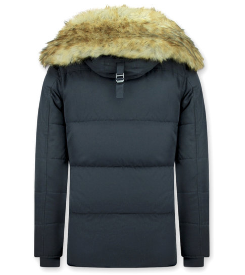 Enos Heren Winterjas – Met Bontkraag – Donkerblauw