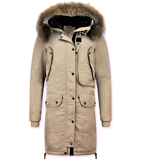 Gentile Bellini Lange Parka Jas Dames – Met Bontkraag – Beige