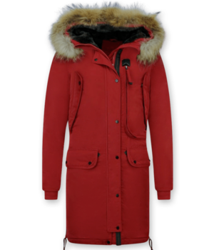 Gentile Bellini Dames Winterjas – Parka Met Bontkraag – Rood