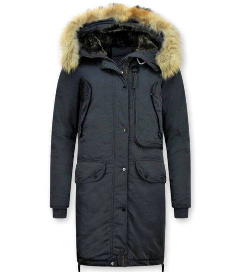 Gentile Bellini Dames Winterjas – Parka Met Bontkraag – Blauw