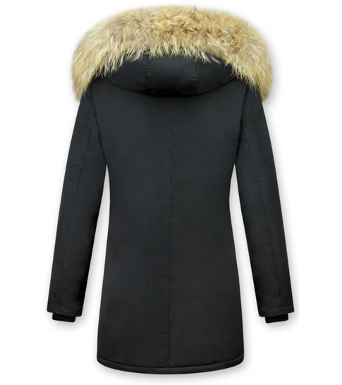 Gentile Bellini Parka jas Dames   – Met Bontkraag  – Zwart