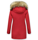 MATOGLA Bontjassen - Dames Winterjas Wooly Lang - Bontkraag - Parka - Rood