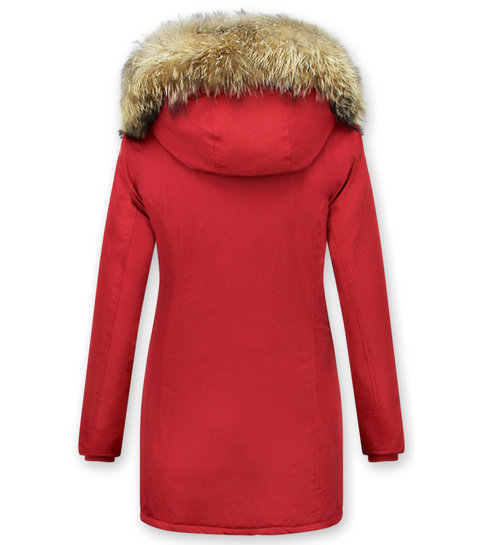 MATOGLA Bontjassen - Dames Winterjas Wooly Lang - SLIM FIT / Getailleerd - Parka - Rood