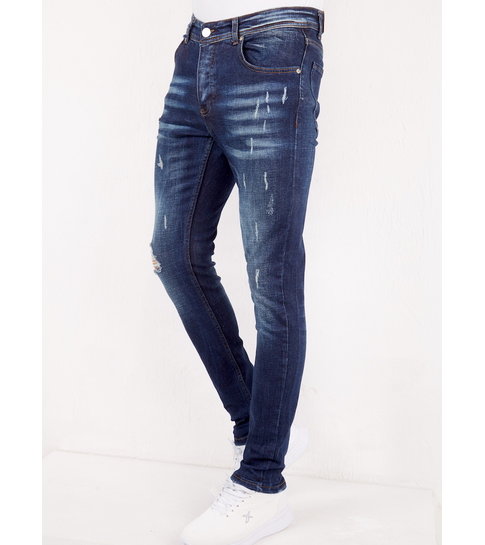 TRUE RISE Slim fit Jeans Stretch Heren met Gaten- SLM-36 - Blauw