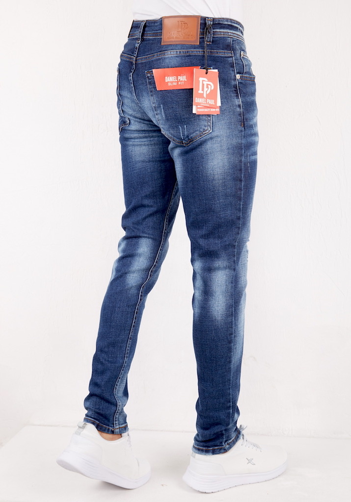 baas opmerking Spin Blauwe Slim Fit Jeans met Scheuren Heren | Nieuwe Collectie | - Style Italy
