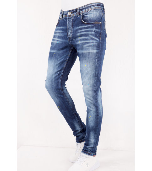 TRUE RISE Slim Fit Denim Heren met Paint Splatter -DC-008- Blauw