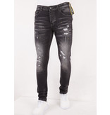 TRUE RISE Ripped met Paint Splatter Heren Slim Jeans -DC-010- Zwart