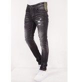 TRUE RISE Ripped met Paint Splatter Heren Slim Jeans -DC-010- Zwart