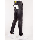 TRUE RISE Ripped met Paint Splatter Heren Slim Jeans -DC-010- Zwart