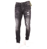 TRUE RISE Ripped met Paint Splatter Heren Slim Jeans -DC-010- Zwart