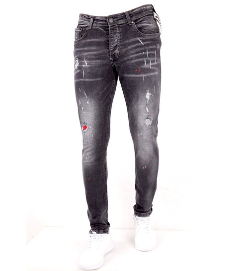 TRUE RISE Custom Paint Splatter Slim Fit Jeans Heren -DC-009- Zwart