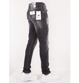 TRUE RISE Black Ripped Paint Splatter Slim Fit Jeans -DC-014- Zwart