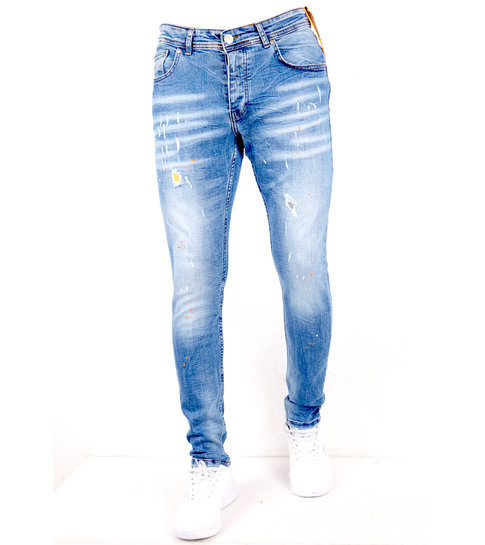TRUE RISE Slim Fit Jeans met Verfspatten Heren -DC-002- Blauw