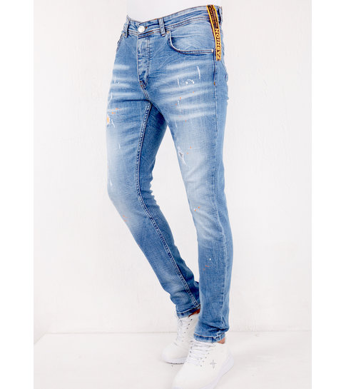 TRUE RISE Slim Fit Jeans met Verfspatten Heren -DC-002- Blauw