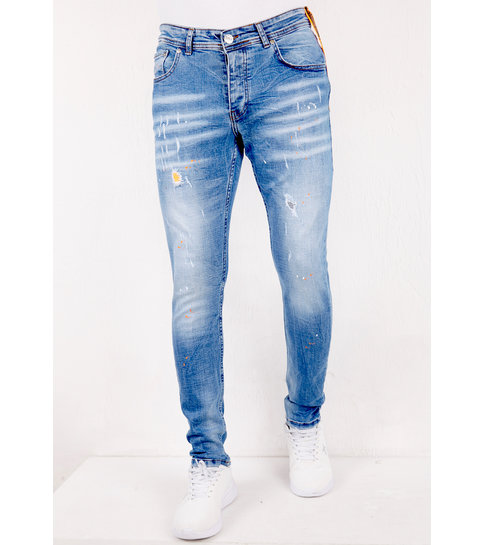 TRUE RISE Slim Fit Jeans met Verfspatten Heren -DC-002- Blauw