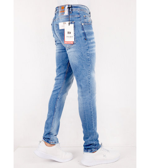 TRUE RISE Slim Fit Jeans met Verfspatten Heren -DC-002- Blauw