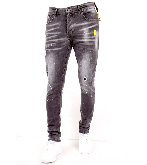 TRUE RISE Paint Splatter Jeans Designer Slim Heren -DC-013- Grijs
